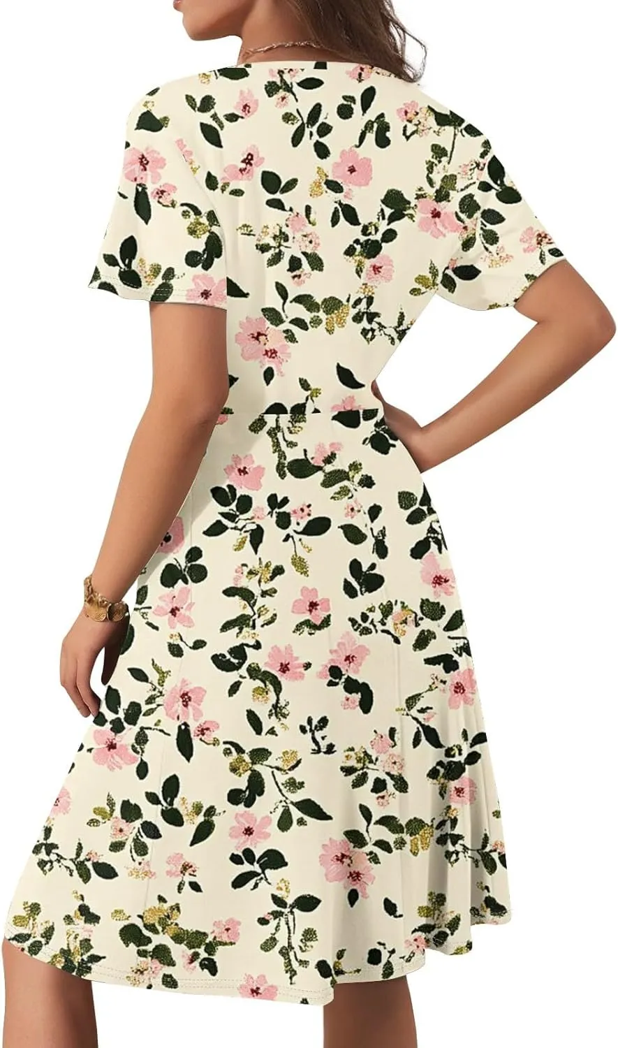 Boho Floral Dress for Women Summer 2025 Wrap Dresses for Women Short Sleeve Sexy V Neck A-Line Vacation Beach Sundress