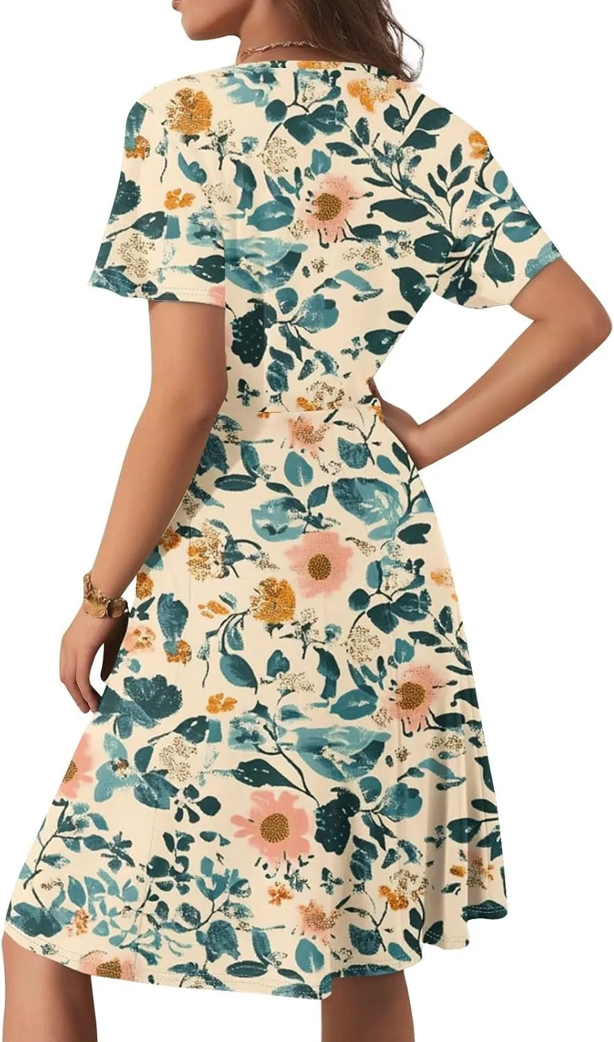 Boho Floral Dress for Women Summer 2025 Wrap Dresses for Women Short Sleeve Sexy V Neck A-Line Vacation Beach Sundress