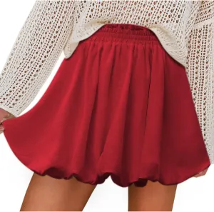 Bubble Mini Skirt for Women Solid Color Elastic High Waist Ruffle Hem Short Skorts Casual Summer Going Out Skirts