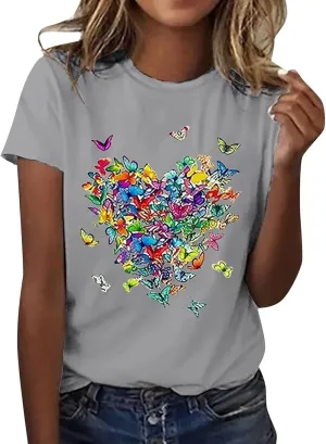 Butterfly Printed Tops for Women Baggy Oversize Short Sleeve T Shirts Crew Neck Casual Trendy Cooling Comfort Pullover