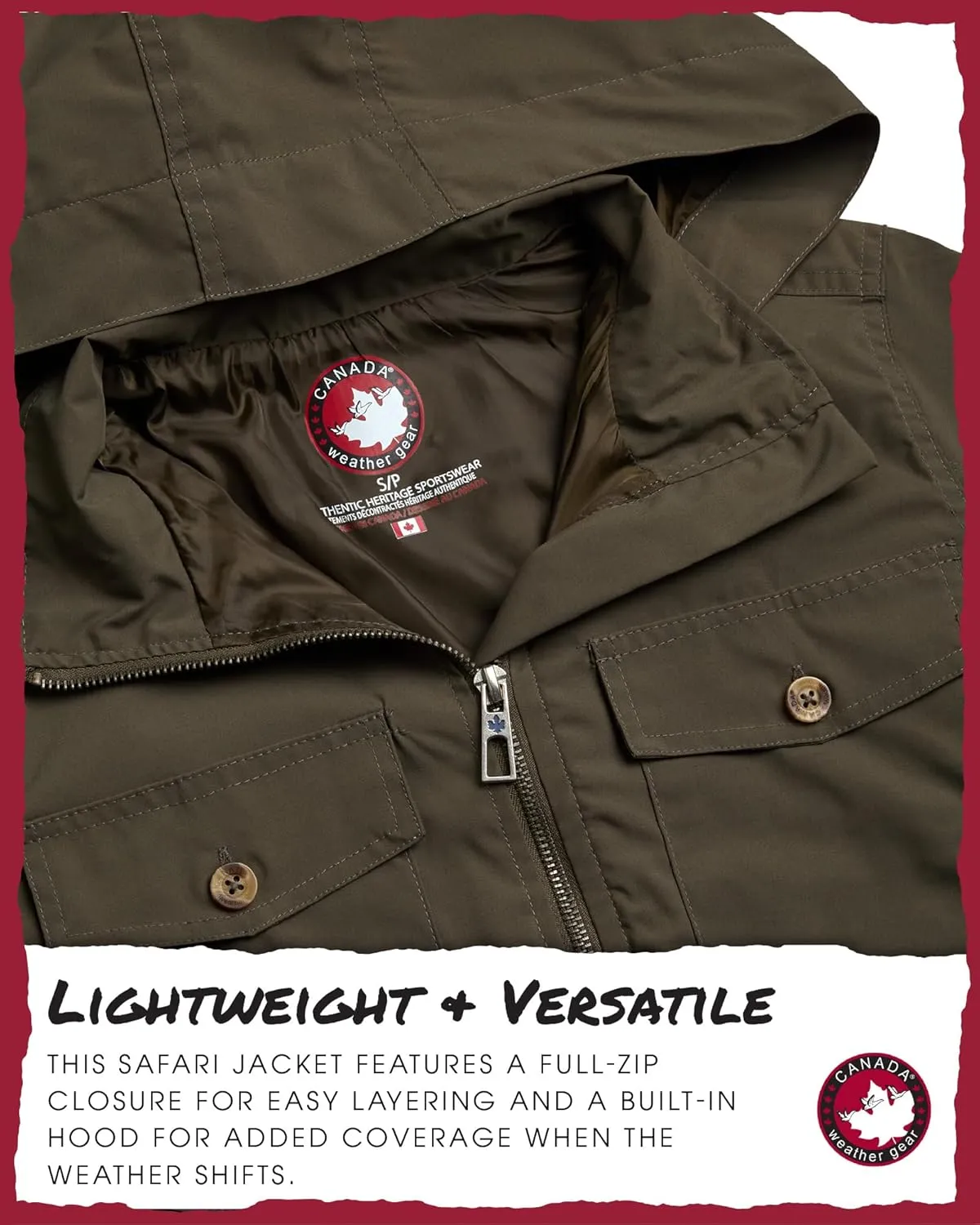 CANADA WEATHER GEAR Womens Utility Jacket - Long Sleeve Zip Up Hooded Safari Military Anorak Jackets for Women (Sizes: S-2XL)