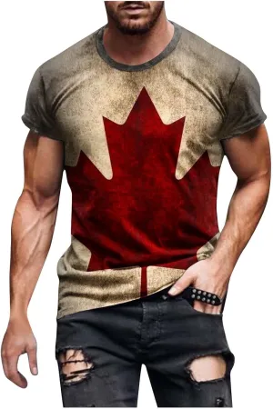 Canadian Flag Shirt for Men Vintage Maple Leaf Canada Day T-Shirt National Pride Tee Novelty Shirts Short Sleeve Tops