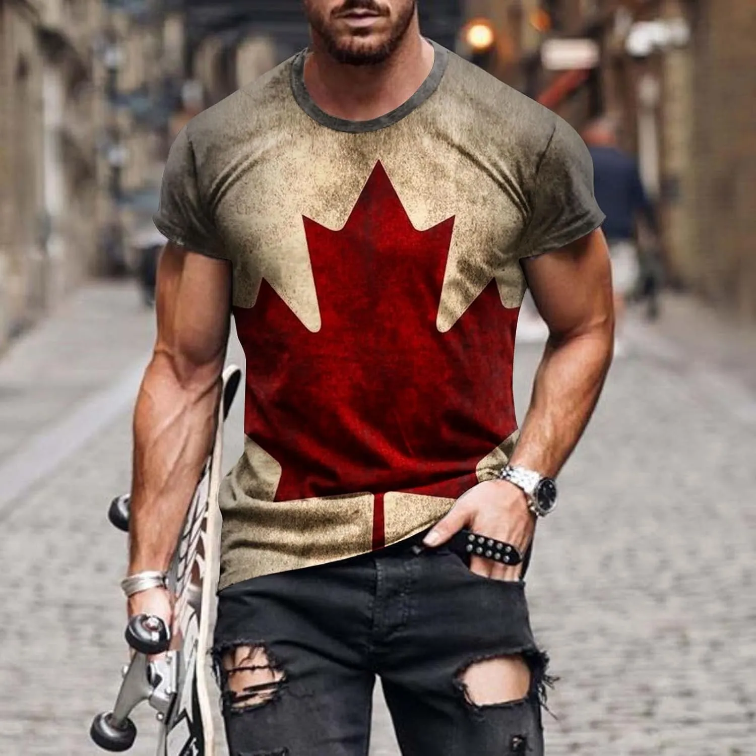 Canadian Flag Shirt for Men Vintage Maple Leaf Canada Day T-Shirt National Pride Tee Novelty Shirts Short Sleeve Tops