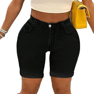 Capri Jeans for Women High Waisted Ripped Stretch Denim Capris Trendy Skinny Cuffed Denim Cropped Pants with Pockets