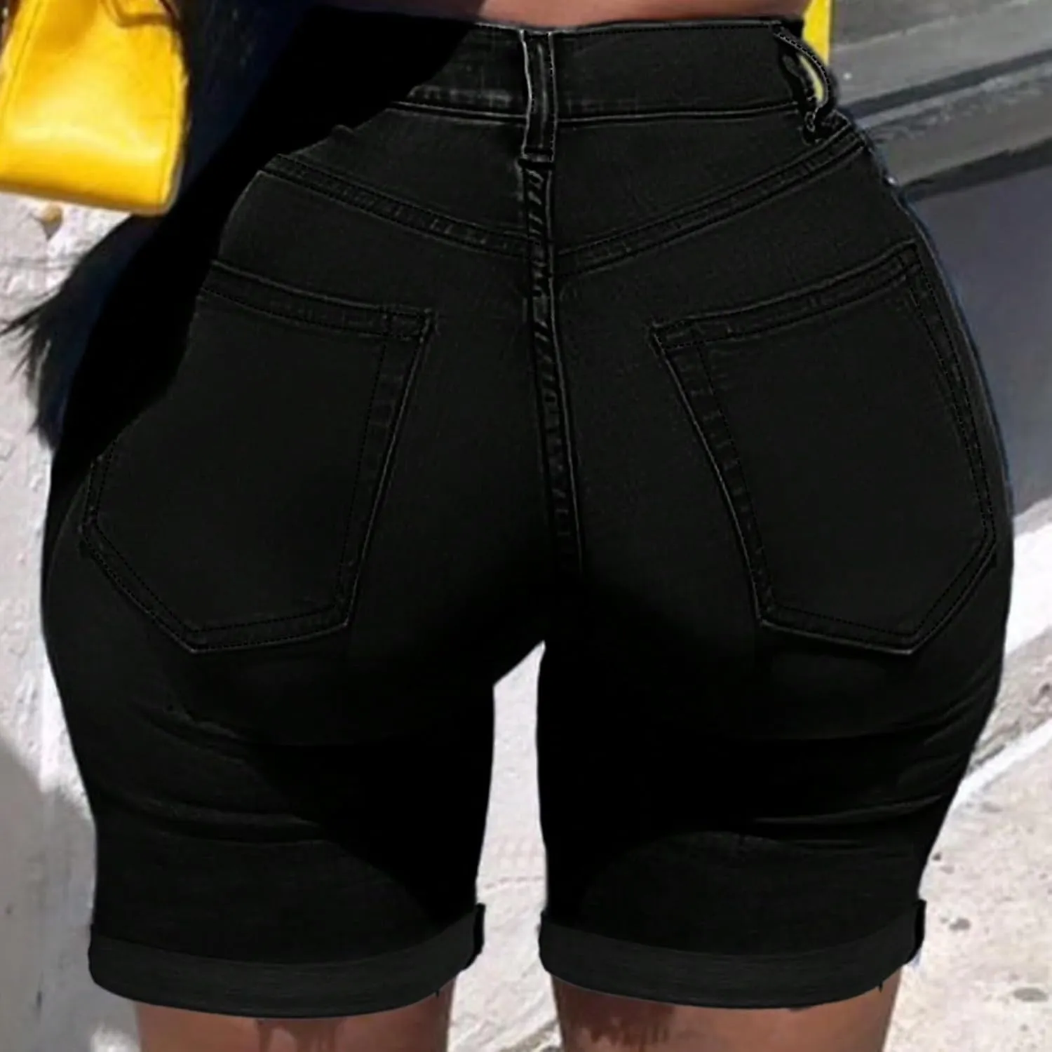 Capri Jeans for Women High Waisted Ripped Stretch Denim Capris Trendy Skinny Cuffed Denim Cropped Pants with Pockets