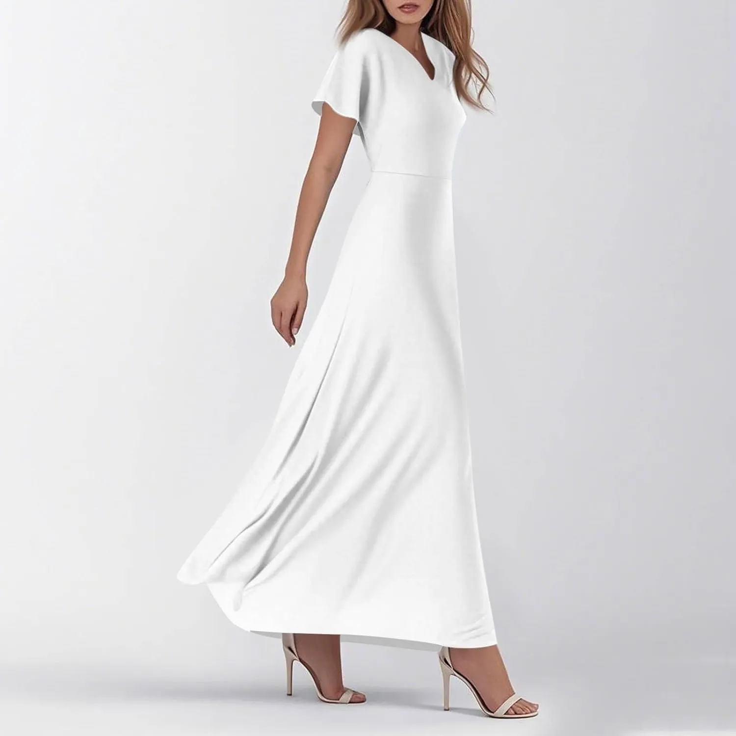 Casual Summer Dresses for Women 2025,Women's Summer Solid Color V Neck Flowy Maxi Dress Casual Boho Chiffon Beach Dress