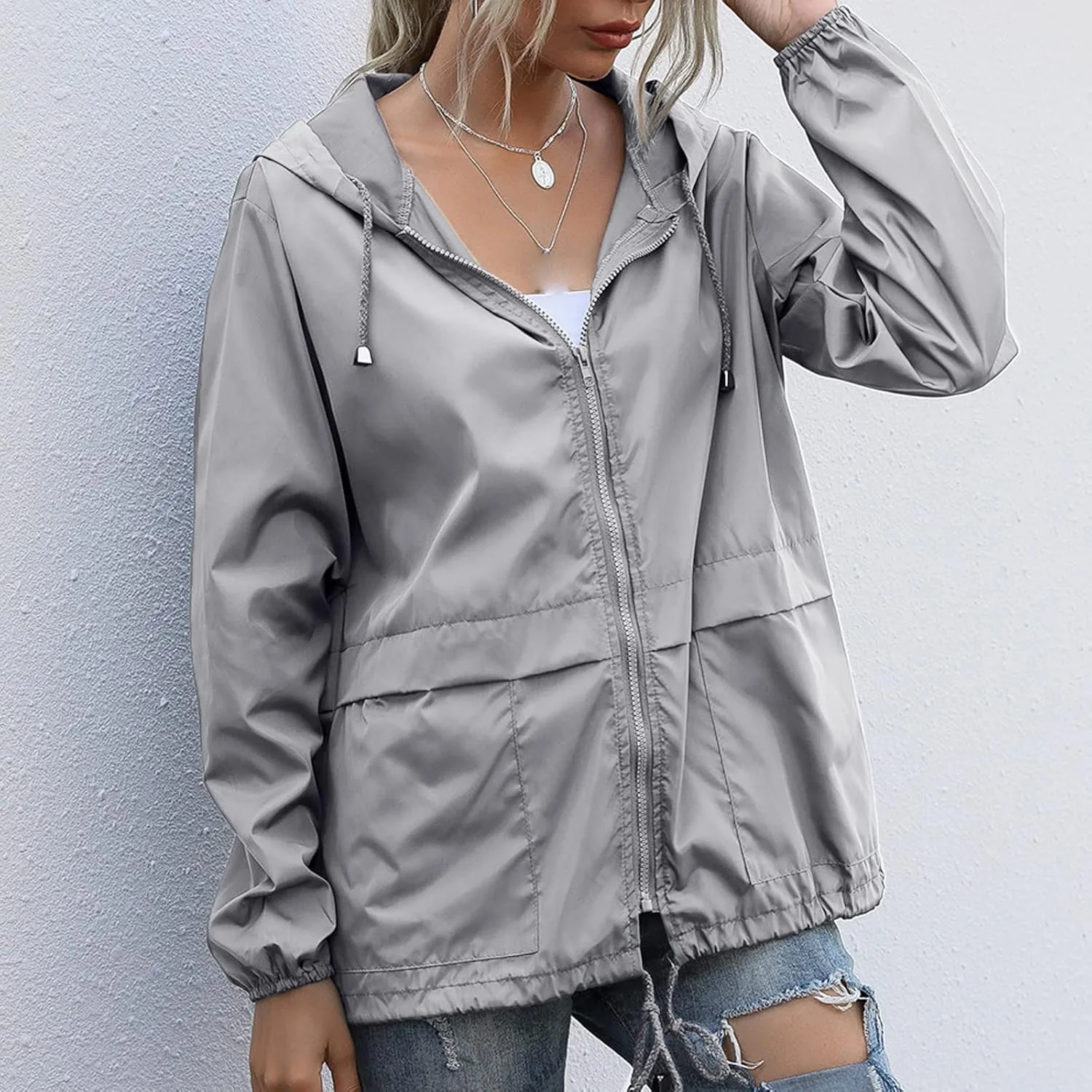 Cdiecer Women's Waterproof Raincoat Lightweight Rain Jacket Hooded Windbreaker Outwear Zipper Hoodie with Pockets