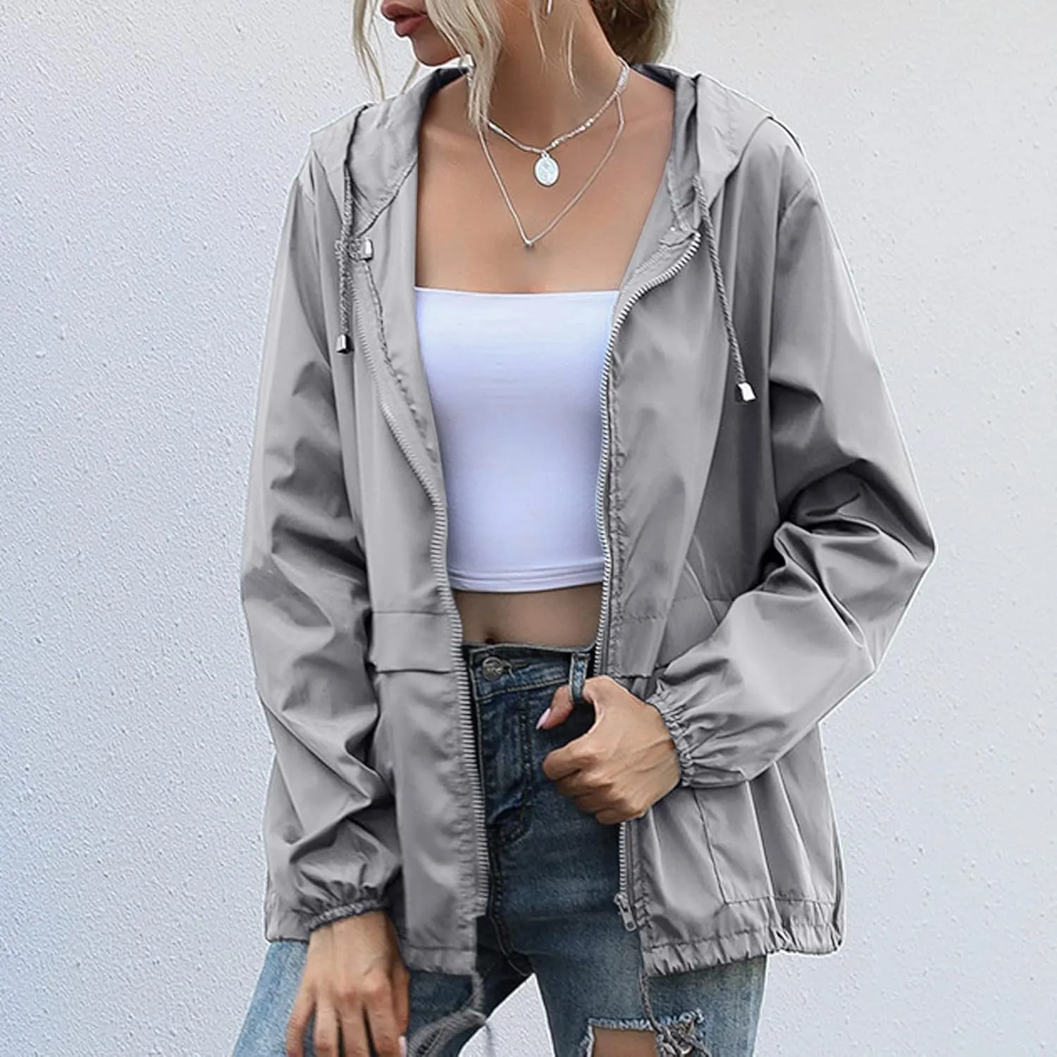 Cdiecer Women's Waterproof Raincoat Lightweight Rain Jacket Hooded Windbreaker Outwear Zipper Hoodie with Pockets