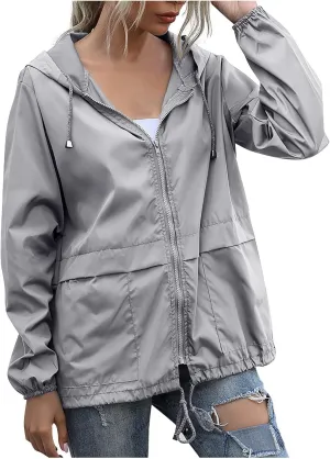 Cdiecer Women's Waterproof Raincoat Lightweight Rain Jacket Hooded Windbreaker Outwear Zipper Hoodie with Pockets