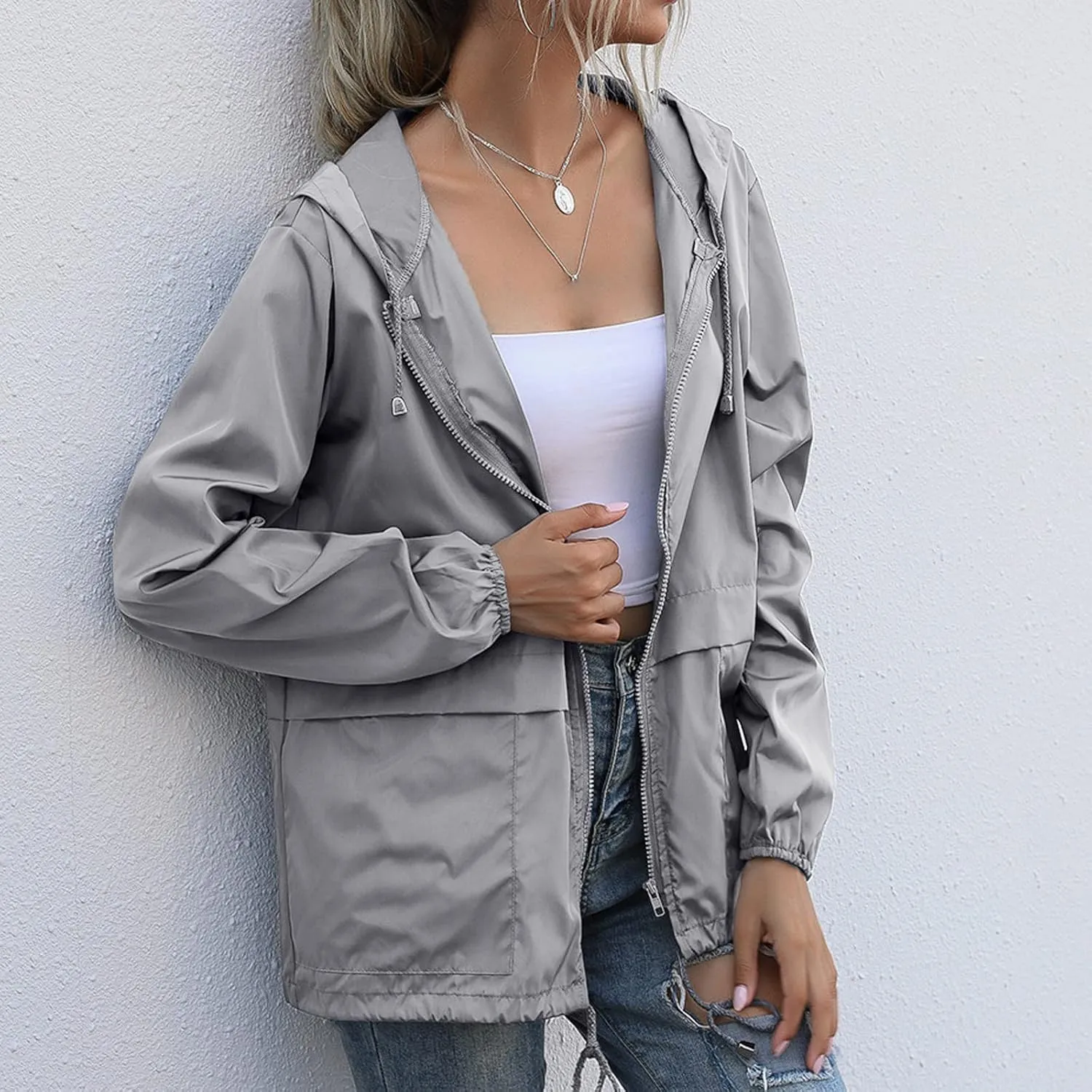 Cdiecer Women's Waterproof Raincoat Lightweight Rain Jacket Hooded Windbreaker Outwear Zipper Hoodie with Pockets