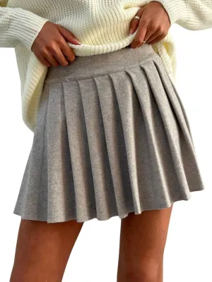 CHARTOU Women's Rib Knit Pleated Mini Skirt High Waist Cotton Short Skirts Slouchy Fall A Line Tennis Skirt