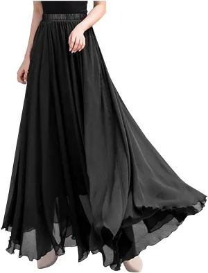 Chiffon Skirt for Women 2025 Fashion Vintage High Elastic Waist Pleated Skirts Solid Color Fashion Swing Beach Skirt