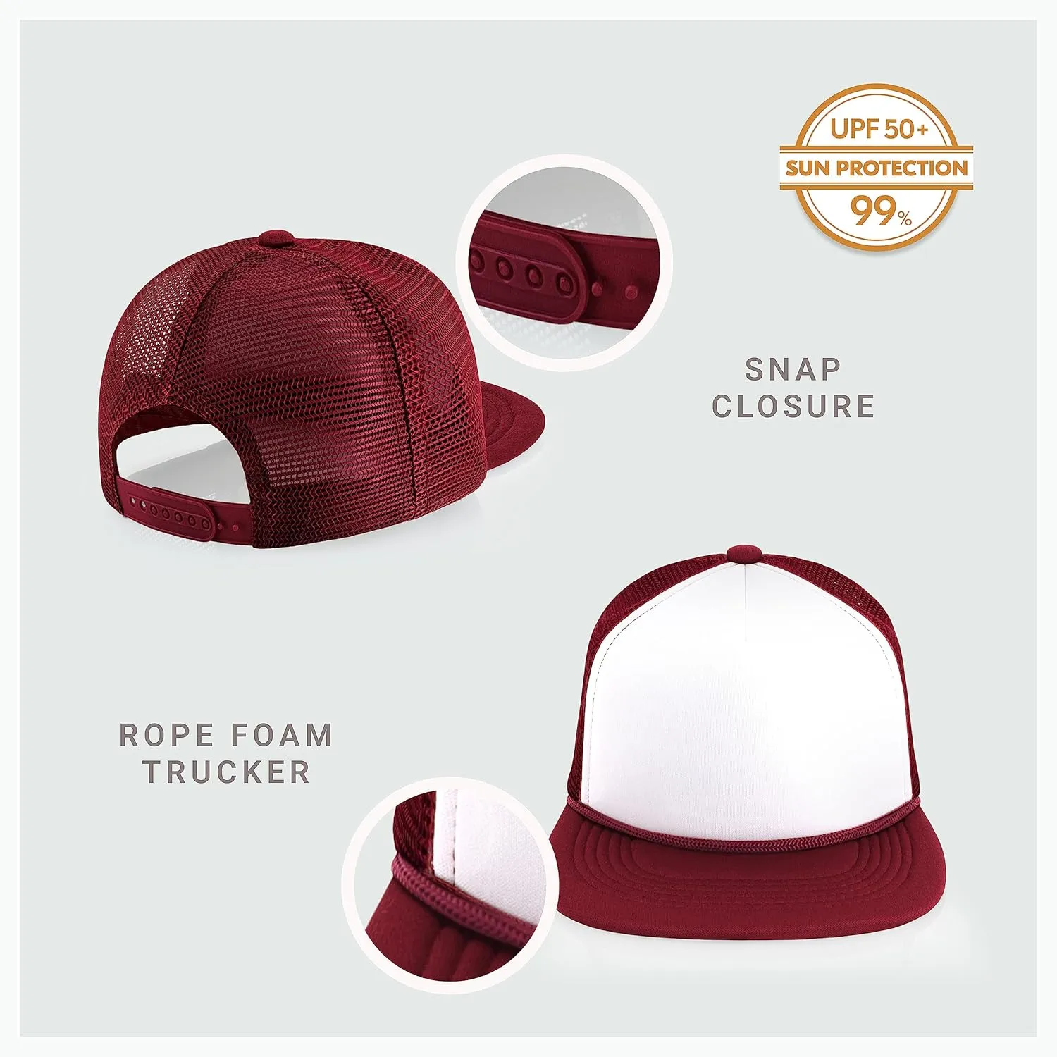CHOK.LIDS Flat Bill Foam Top Hats for Men and Women Adjustable Snapback Trucker Hat Trendy Color Flat Brim Mesh Baseball Cap