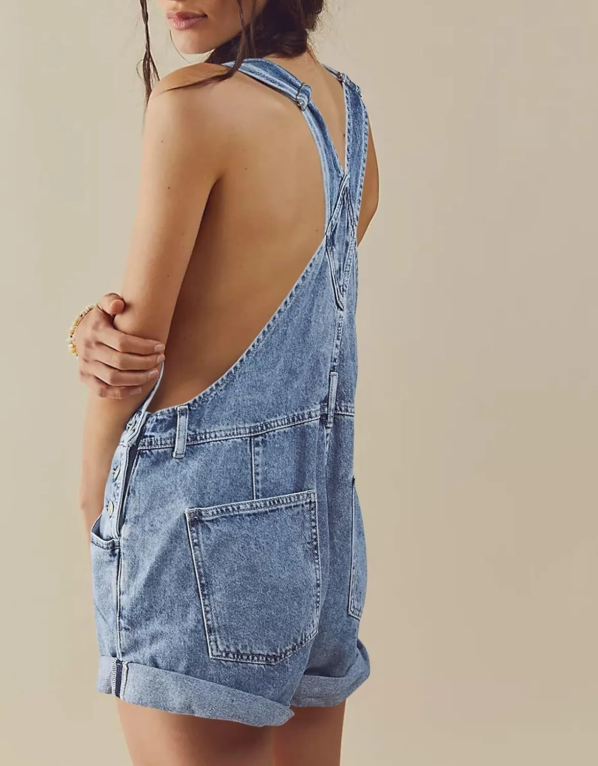 Cicy Bell Womens Denim Bib Overall Shorts Casual Classic Adjustable Straps Cuffed Hem Jean Shortalls Summer Outfits