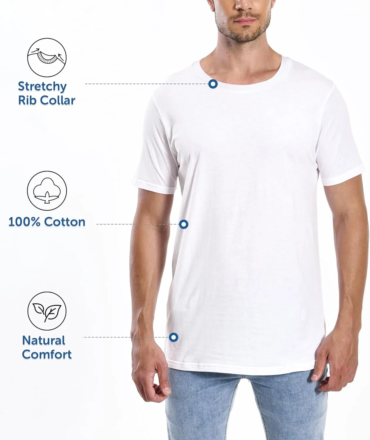 Comfneat Men's 4-Pack Basic Tee Crew Neck Cotton T-Shirts Light Undershirts