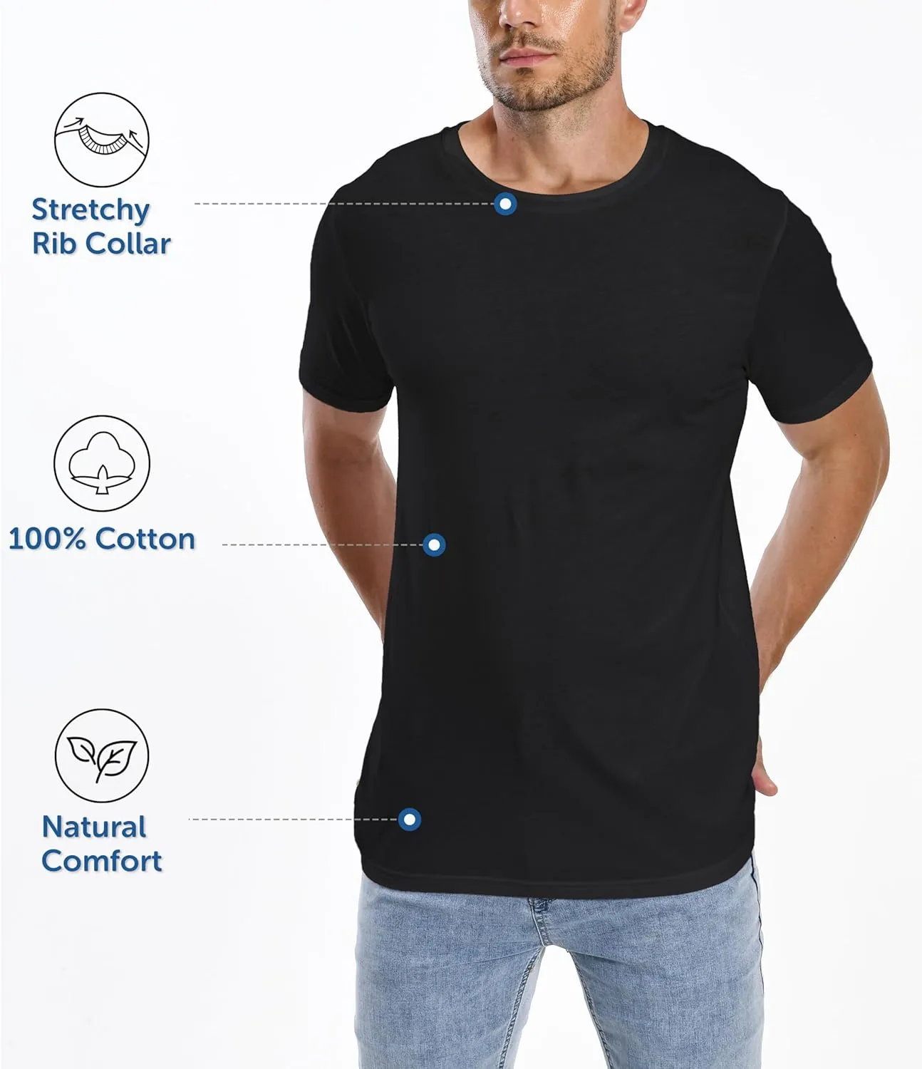 Comfneat Men's 4-Pack Basic Tee Crew Neck Cotton T-Shirts Light Undershirts