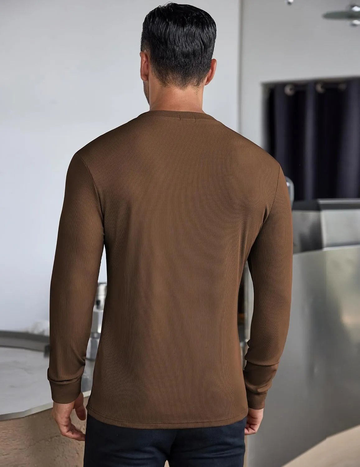 COOFANDY Men's Long Sleeve Henley Shirts Stretch Ribbed T-Shirts Fashion Casual Basic Tops