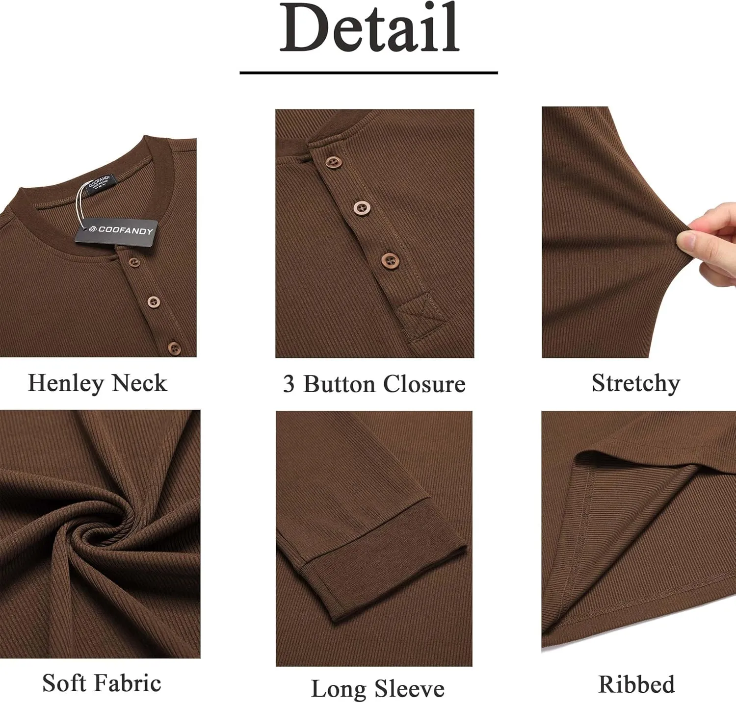 COOFANDY Men's Long Sleeve Henley Shirts Stretch Ribbed T-Shirts Fashion Casual Basic Tops