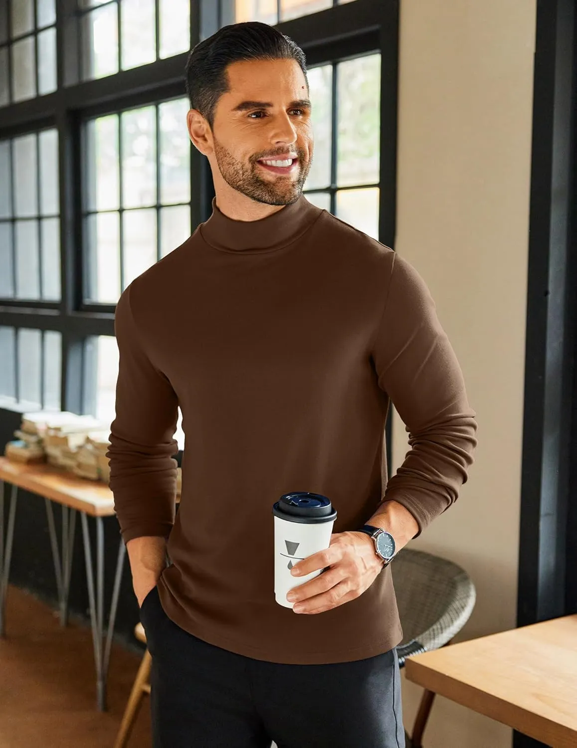 COOFANDY Mens Mock Neck Shirts Fleece Long Sleeve Tops Basic Pullover T-Shirts