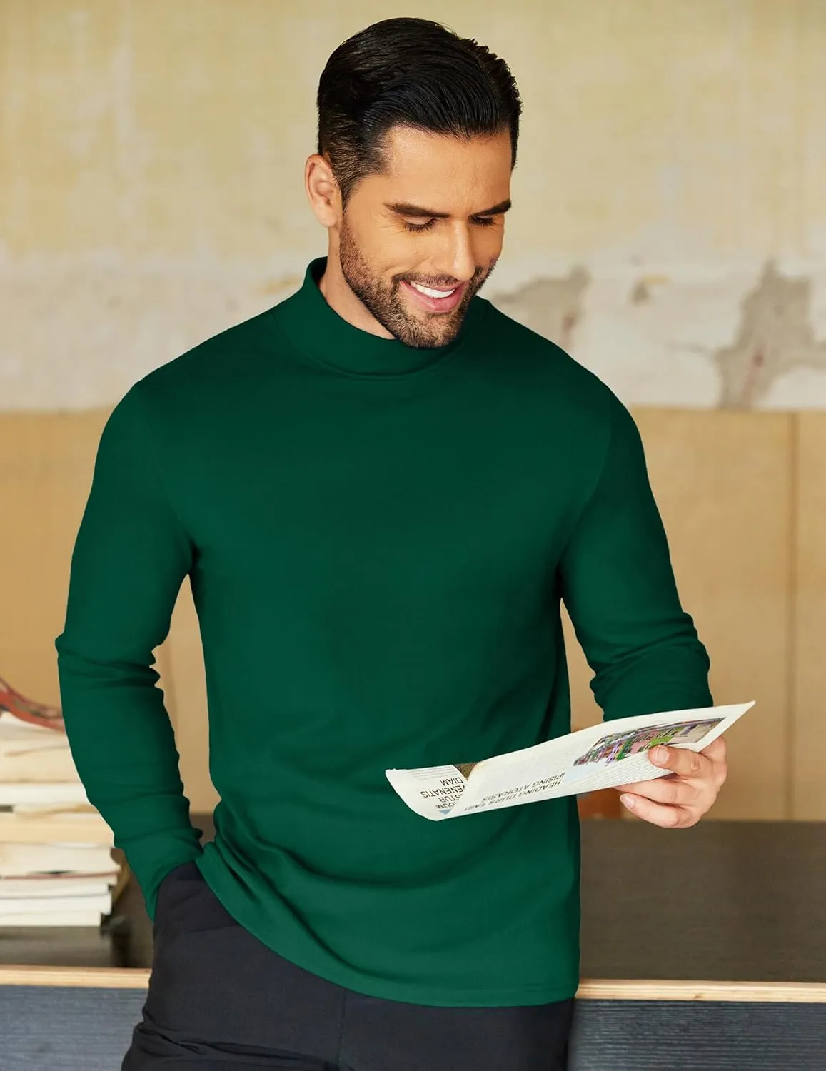 COOFANDY Mens Mock Neck Shirts Fleece Long Sleeve Tops Basic Pullover T-Shirts