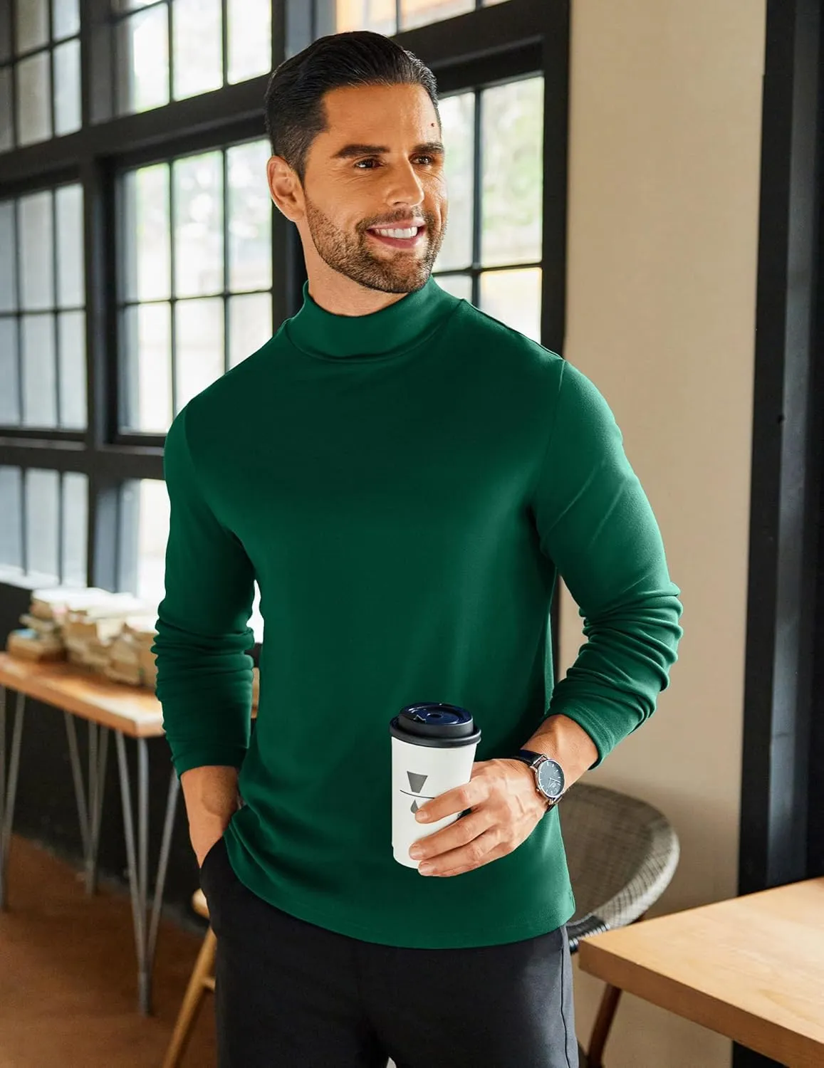 COOFANDY Mens Mock Neck Shirts Fleece Long Sleeve Tops Basic Pullover T-Shirts