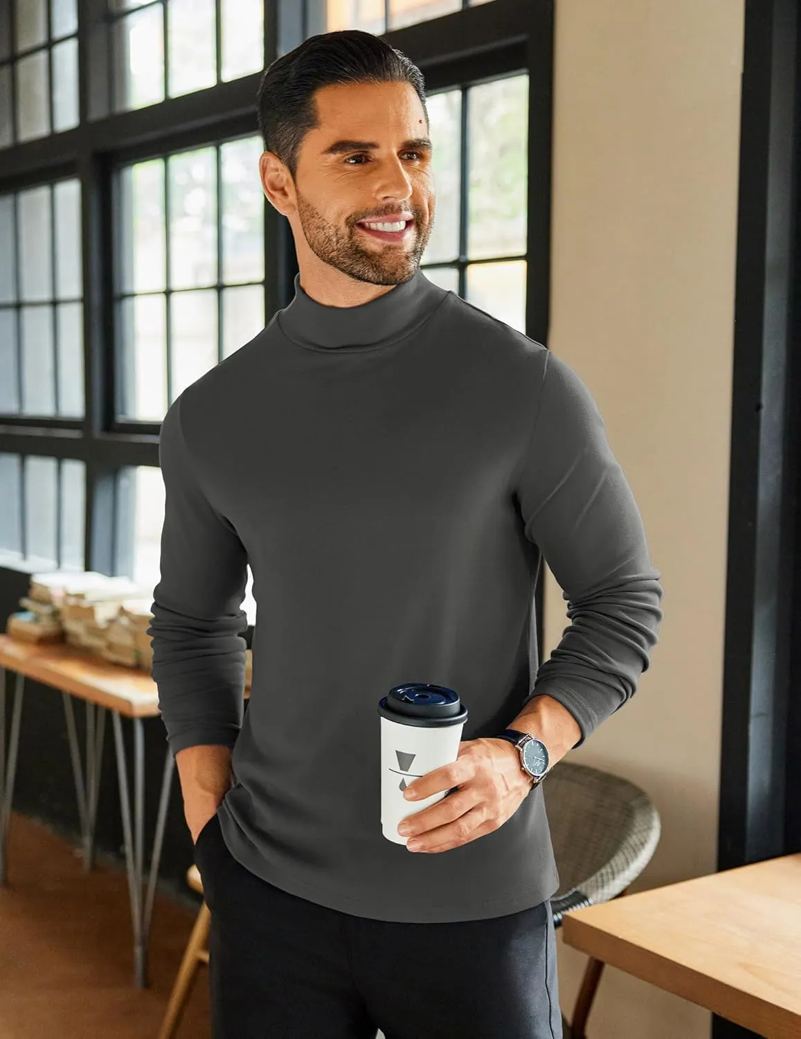 COOFANDY Mens Mock Neck Shirts Fleece Long Sleeve Tops Basic Pullover T-Shirts