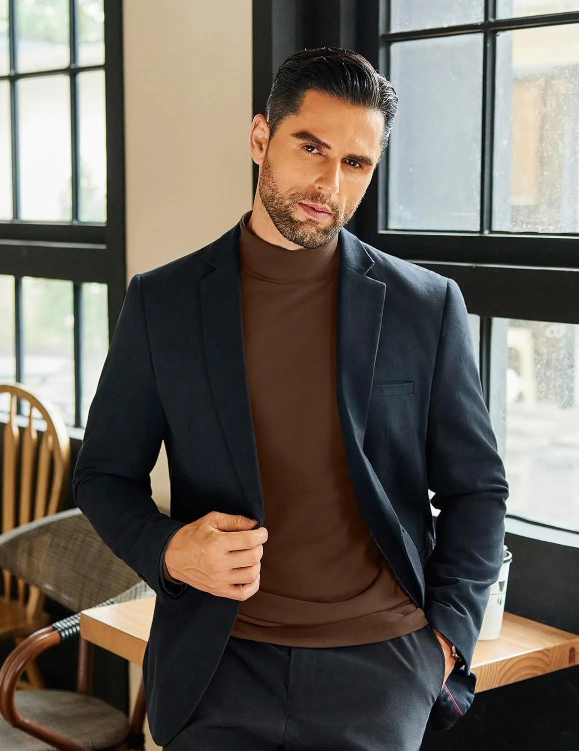 COOFANDY Mens Mock Neck Shirts Fleece Long Sleeve Tops Basic Pullover T-Shirts
