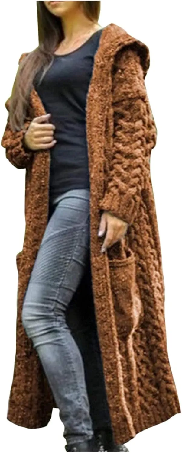 Corduroy Jacket Women Oversized Baggy Knit Sweater Tops Long Sleeve Hooded Cardigan Coat with Pockets