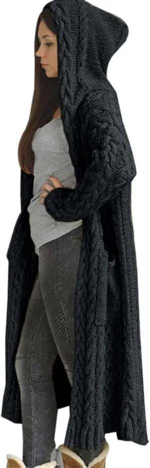 Corduroy Jacket Women Oversized Baggy Knit Sweater Tops Long Sleeve Hooded Cardigan Coat with Pockets
