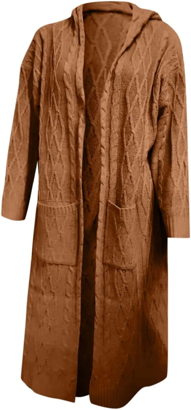 Corduroy Jacket Women Oversized Baggy Knit Sweater Tops Long Sleeve Hooded Cardigan Coat with Pockets