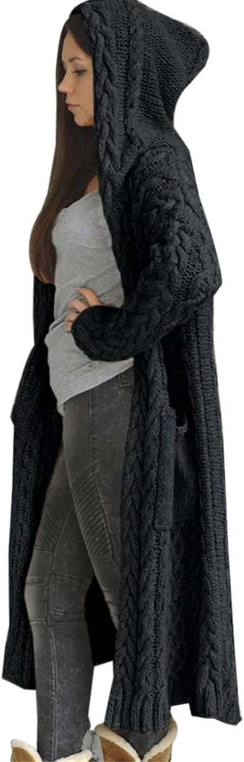 Corduroy Jacket Women Oversized Baggy Knit Sweater Tops Long Sleeve Hooded Cardigan Coat with Pockets
