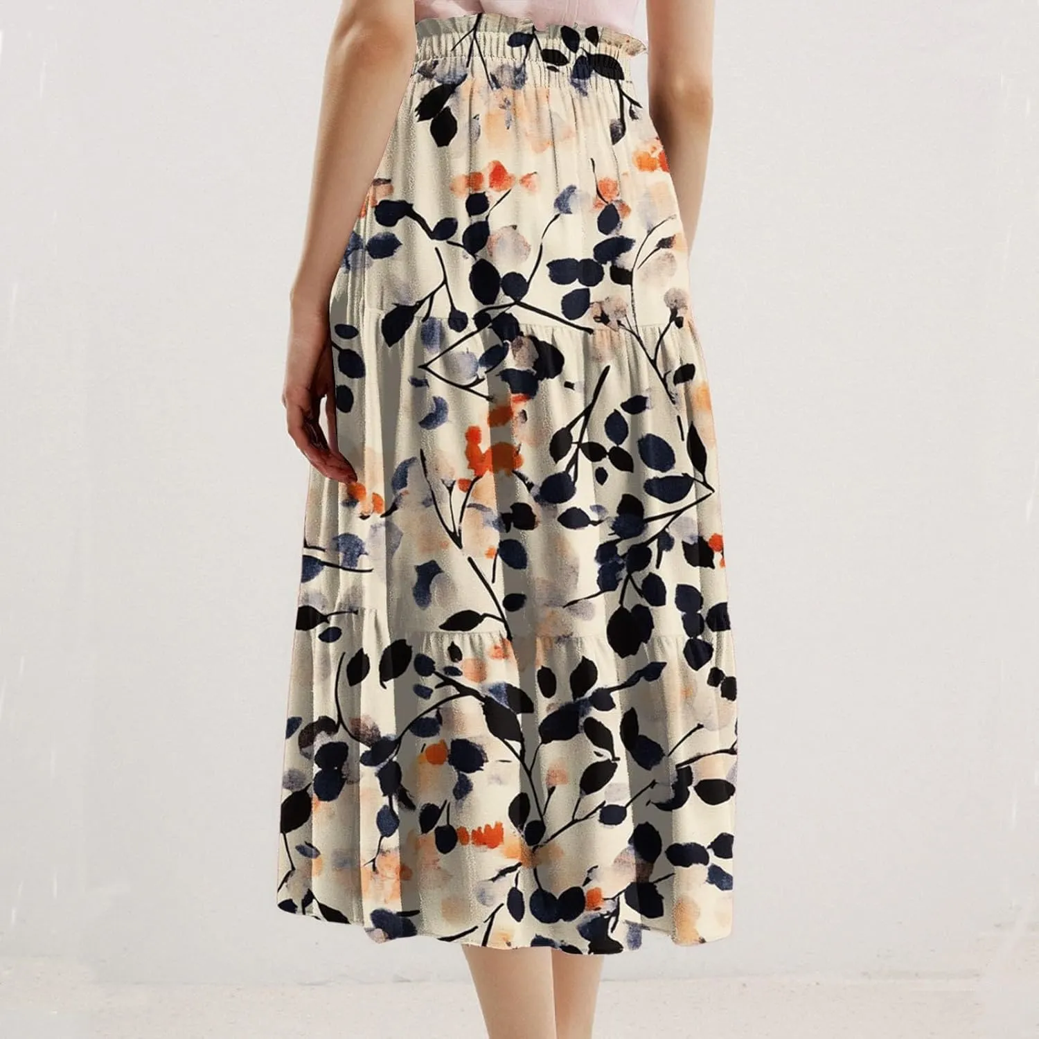 COTECRAM Womens Boho Floral Print Skirt Trendy Pleated A-Line Skirts Casual Flowy Swing Midi Skirts Beach Vacation Clothes