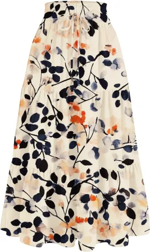 COTECRAM Womens Boho Floral Print Skirt Trendy Pleated A-Line Skirts Casual Flowy Swing Midi Skirts Beach Vacation Clothes