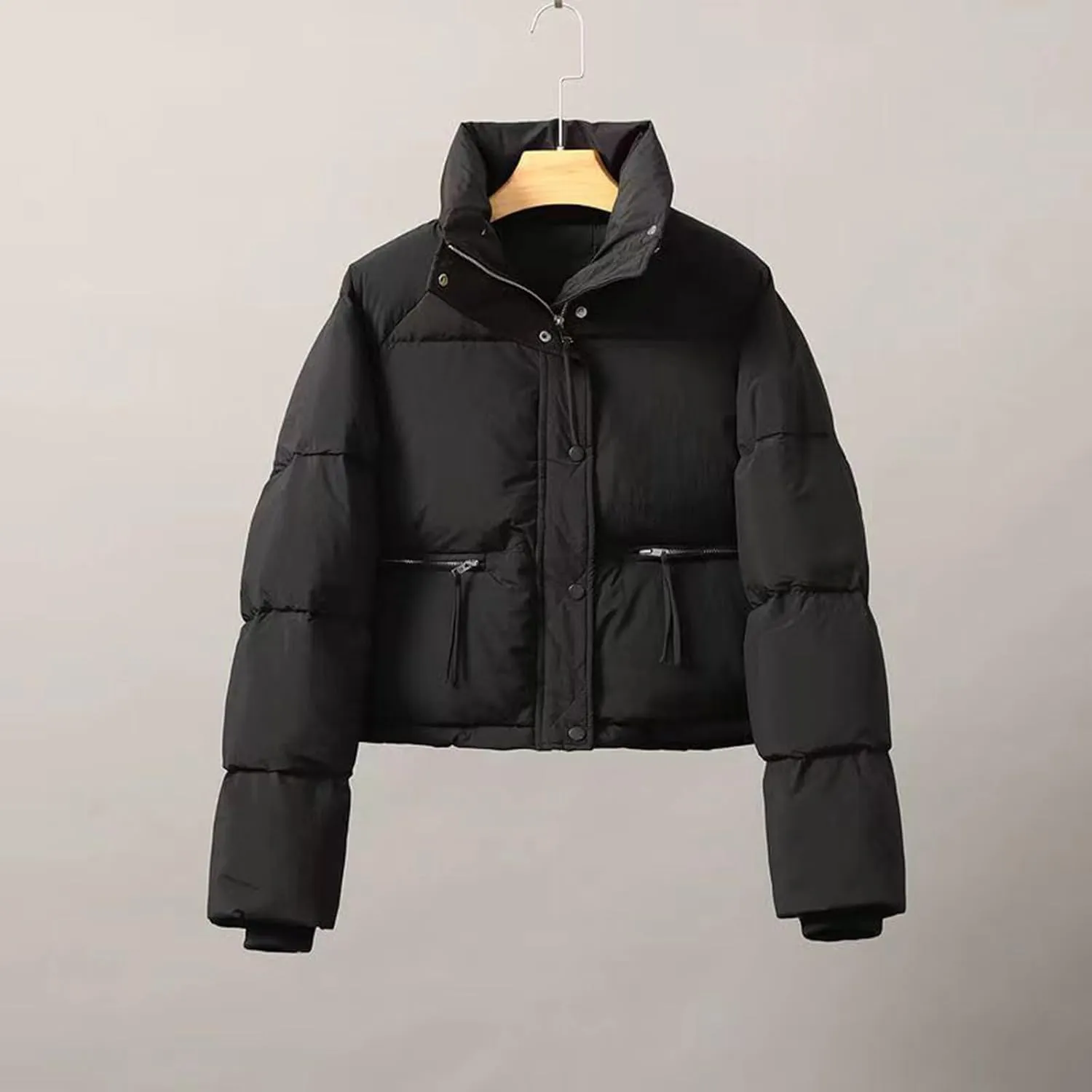 Cropped Puffer Down Jackets Women Lightweight Quilted Jackets Long Sleeve Zip Up Warm Coats Outwear Outdoor