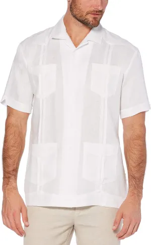 Cubavera Men's 100% Linen Short Sleeve Button-Down Guayabera Shirt, Four Pockets, Camp Collar, Pintuck Detail, Lightweight