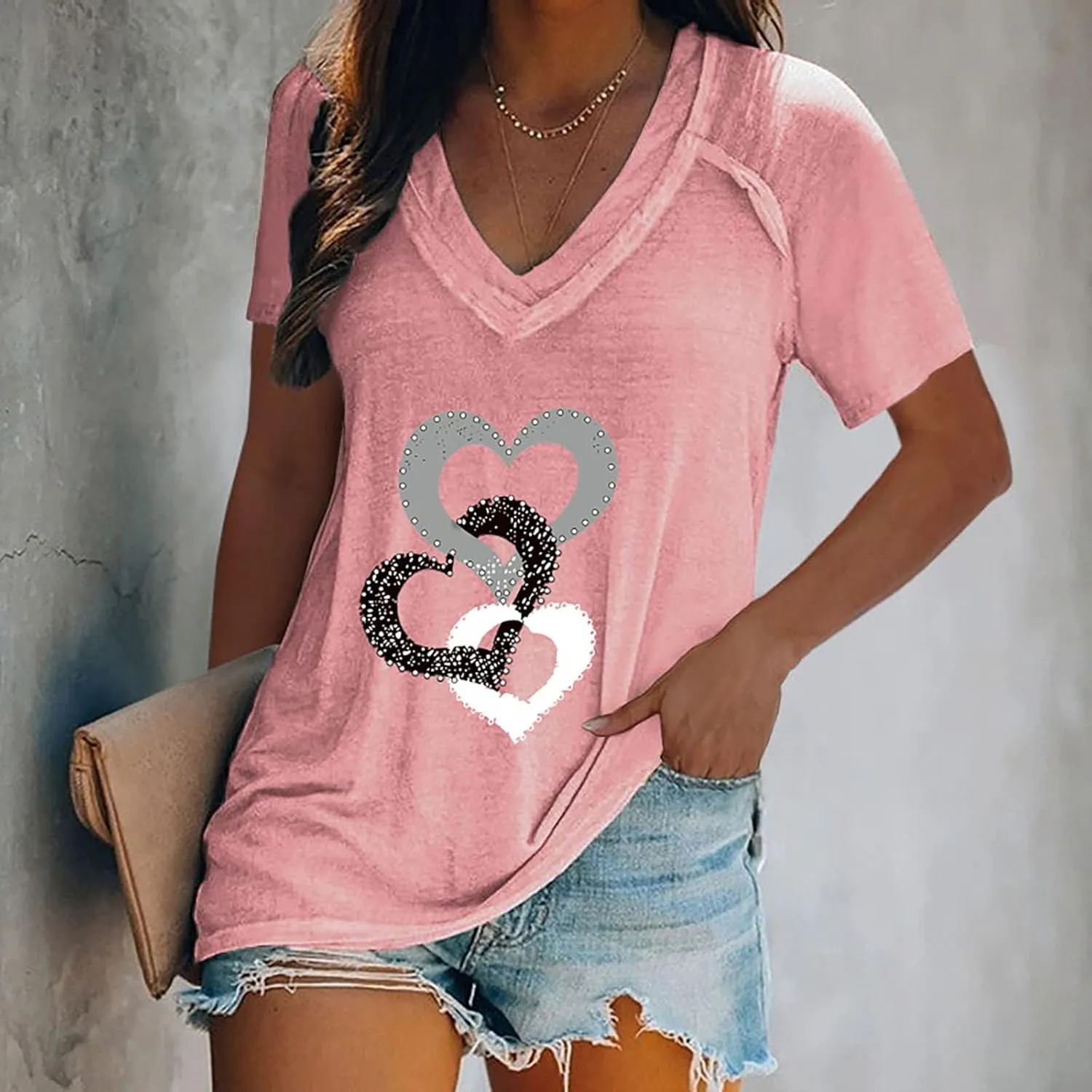 Cute Tops for Women Plus Size Sexy V Neck Blouses Dressy Casual Short Sleeve T Shirts Trendy Basic Oversized Tees