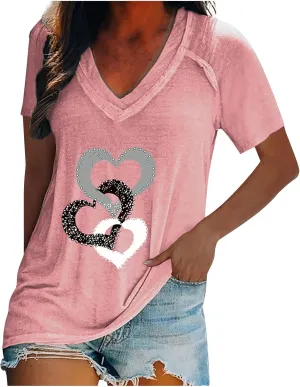 Cute Tops for Women Plus Size Sexy V Neck Blouses Dressy Casual Short Sleeve T Shirts Trendy Basic Oversized Tees