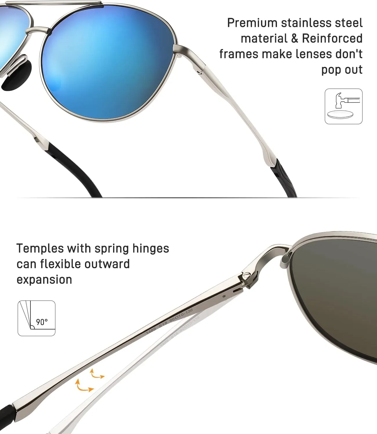 Cyxus Aviator Sunglasses for Men Polarized UV400 Protection Military Pilot Sunglasses Trendy for Driving Hiking 1489