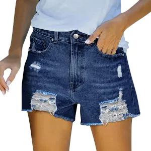 Denim Shorts for Teen Girls Trendy High Rise Stretchy Mom Jean Shorts Pure Color Frayed Hem Slim Shorts