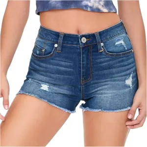 Denim Shorts for Teen Girls Trendy High Rise Stretchy Mom Jean Shorts Pure Color Frayed Hem Slim Shorts