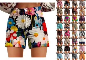 Denim Shorts for Women Vintage Boho Floral Print Denim Jeans Casual High Waist Slim Bermuda Short Retro Y2K Streetwear