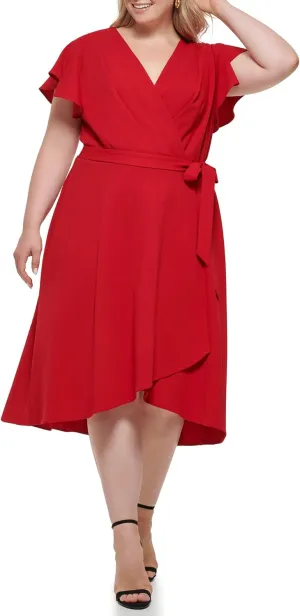 DKNY Womens Chiffon Metallic Wrap Dress