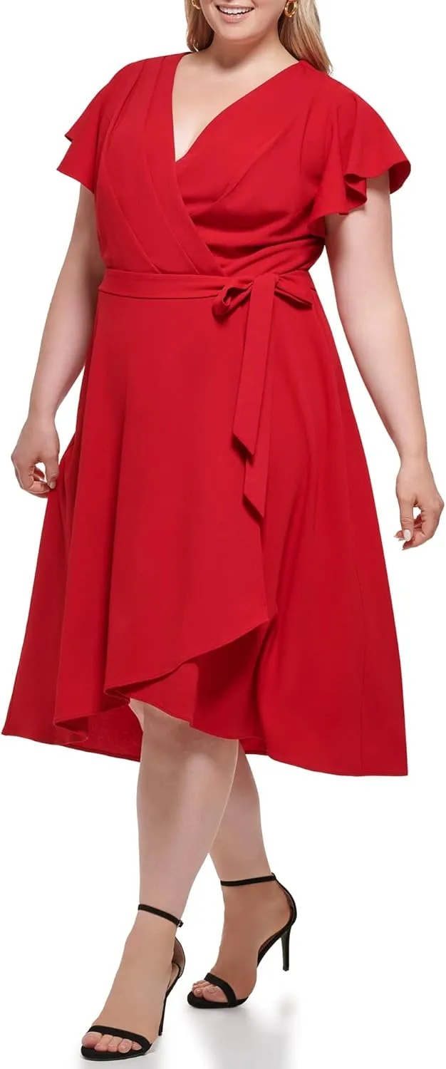 DKNY Womens Chiffon Metallic Wrap Dress