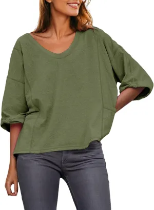 Dokotoo Womens Summer Tops Casual Crewneck Short Sleeve T Shirts for Women Solid Oversized Blouses Tops
