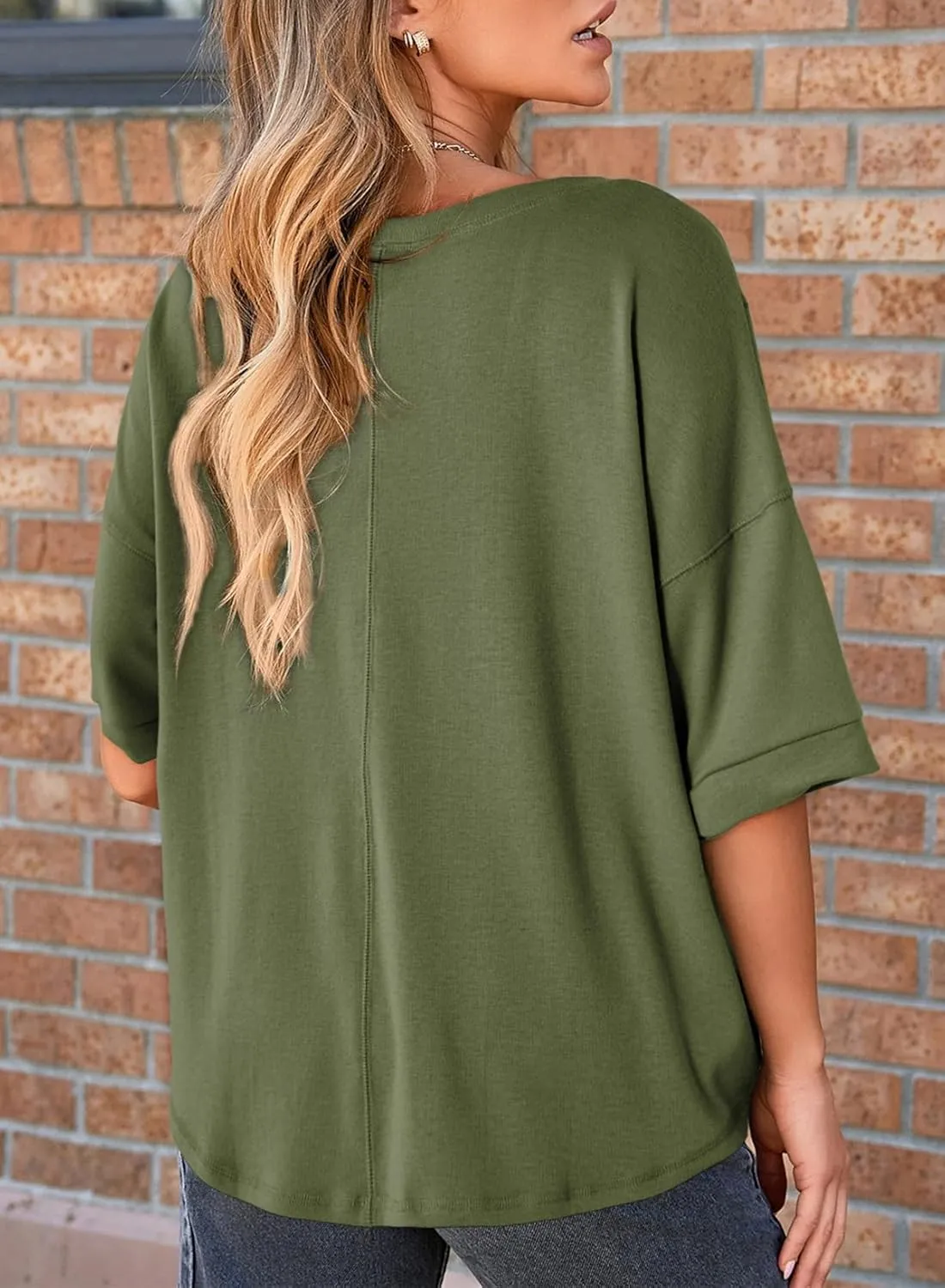 Dokotoo Womens Summer Tops Casual Crewneck Short Sleeve T Shirts for Women Solid Oversized Blouses Tops