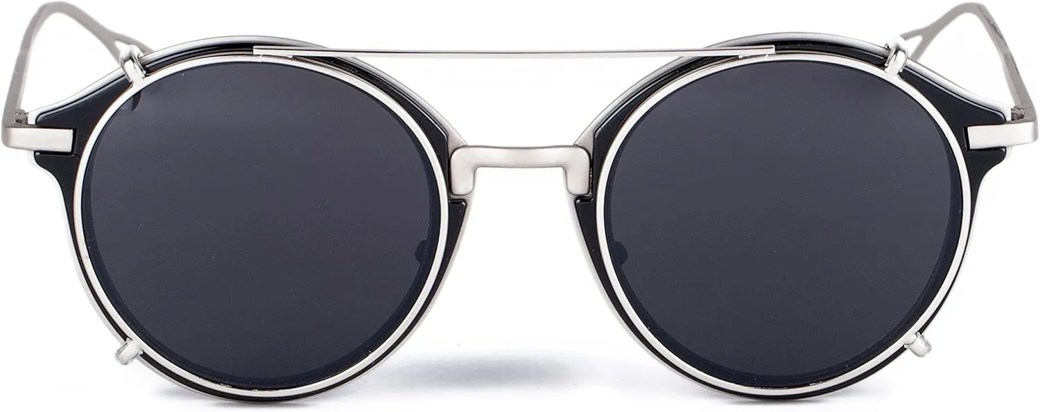 Dollger Double Lens Clip On Sunglasses Non-flip Lens Round Steampunk Style Glasses for Men Women