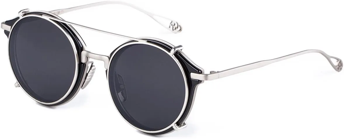 Dollger Double Lens Clip On Sunglasses Non-flip Lens Round Steampunk Style Glasses for Men Women
