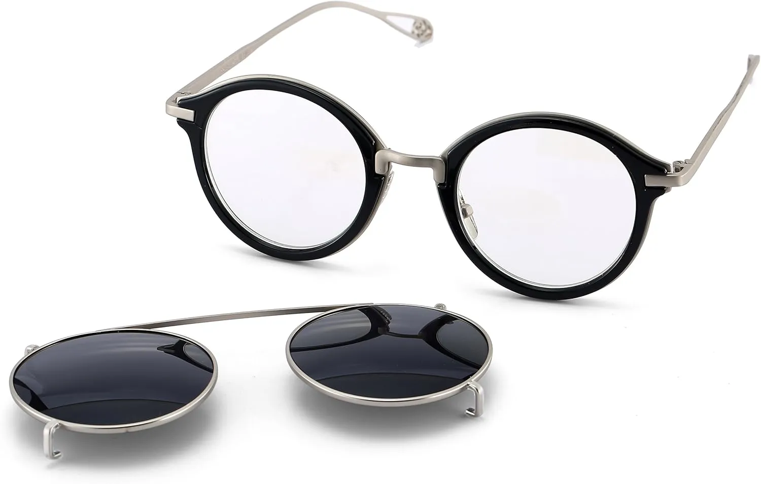 Dollger Double Lens Clip On Sunglasses Non-flip Lens Round Steampunk Style Glasses for Men Women