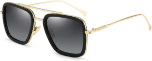 Dollger Vintage Aviator Square Sunglasses for Men Gold Frame Retro Brand Classic Tony Stark Sunglasses