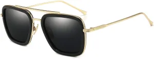 Dollger Vintage Aviator Square Sunglasses for Men Gold Frame Retro Brand Classic Tony Stark Sunglasses